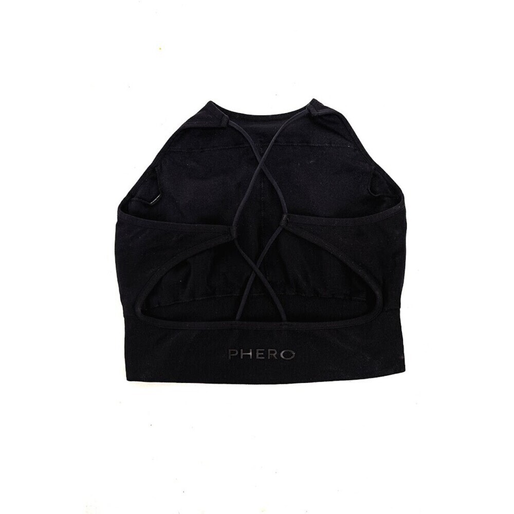 Black Strappy Sports Bra Crop Top Open Back Athleisure Yoga Activewear - Picture 2 of 7